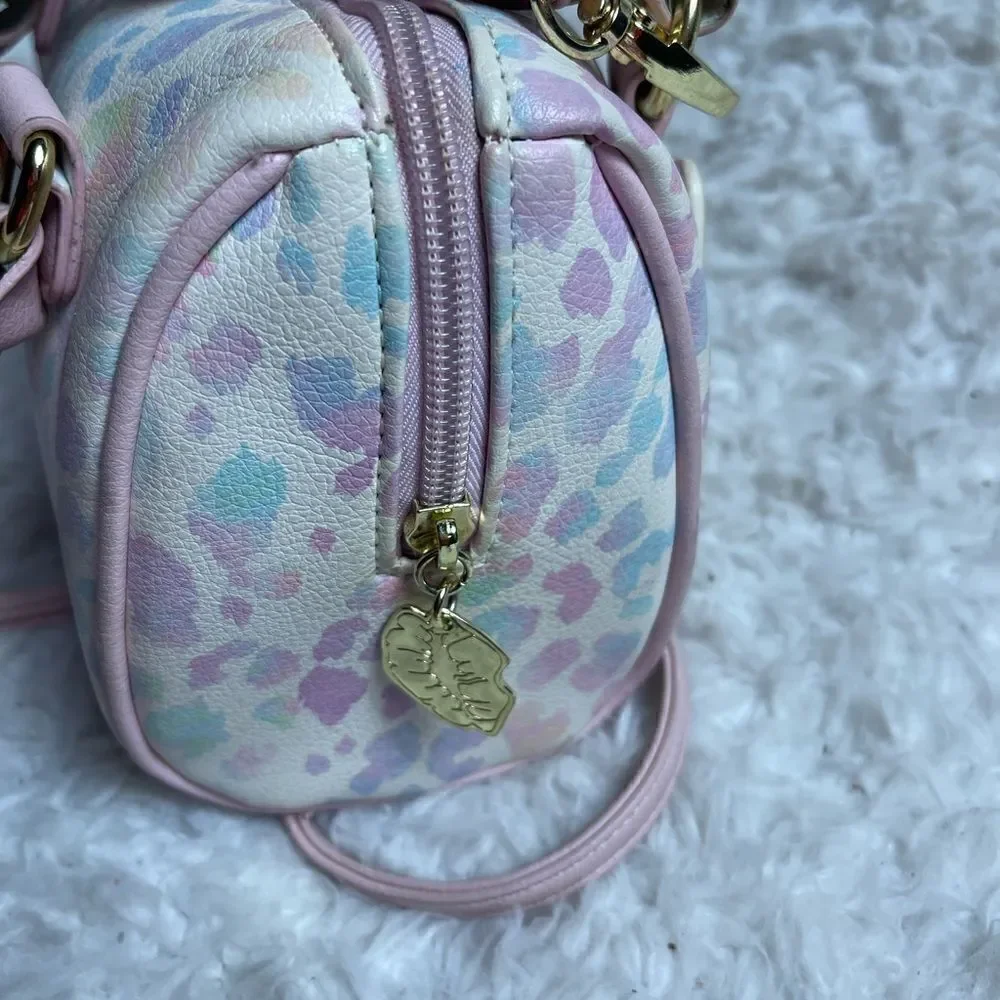 Betsey Johnson  mini Barrel bag marble pink,beige & blue pink straps gold accent